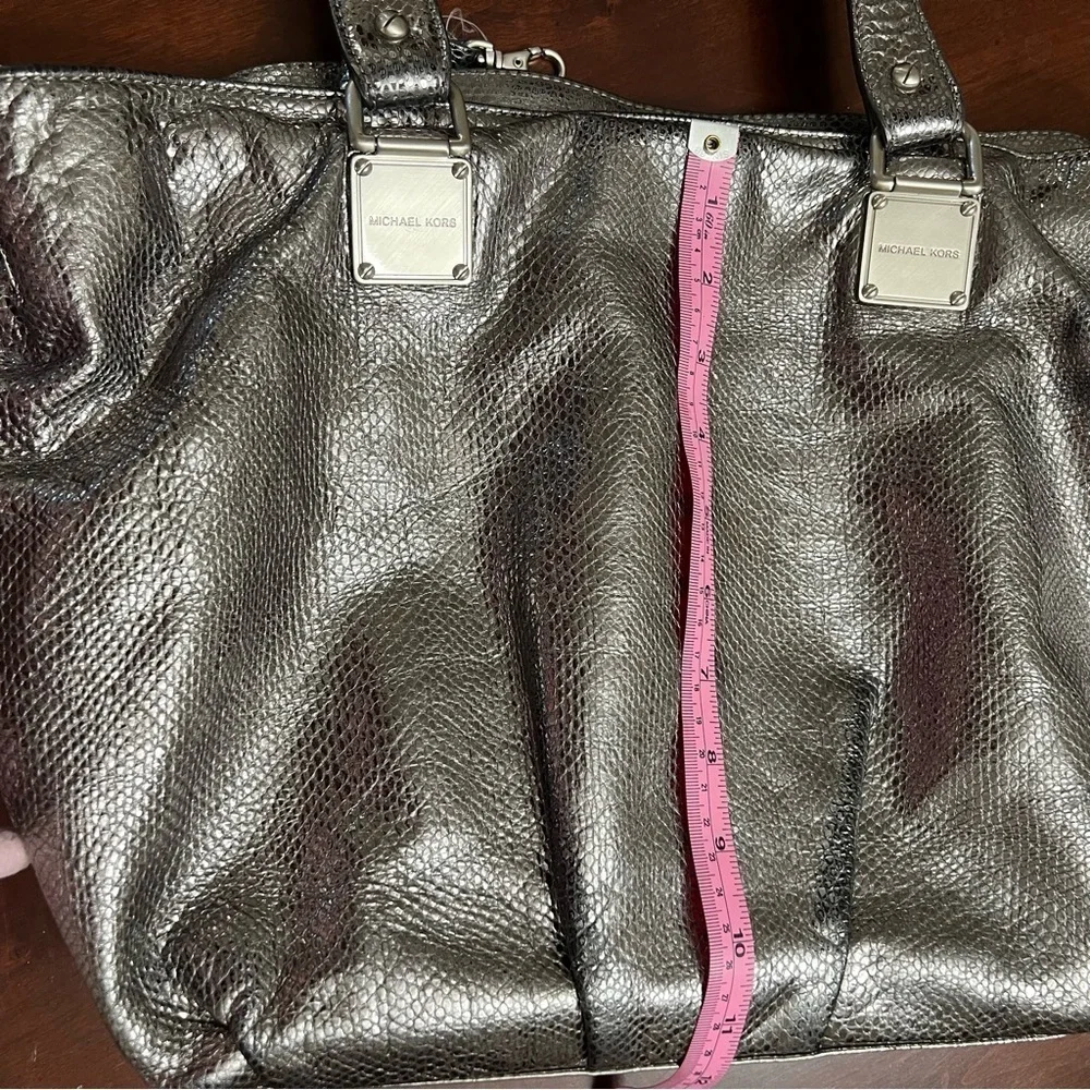 Michael Michael Kors Newbury satchel snake embossed  leather pewter silver